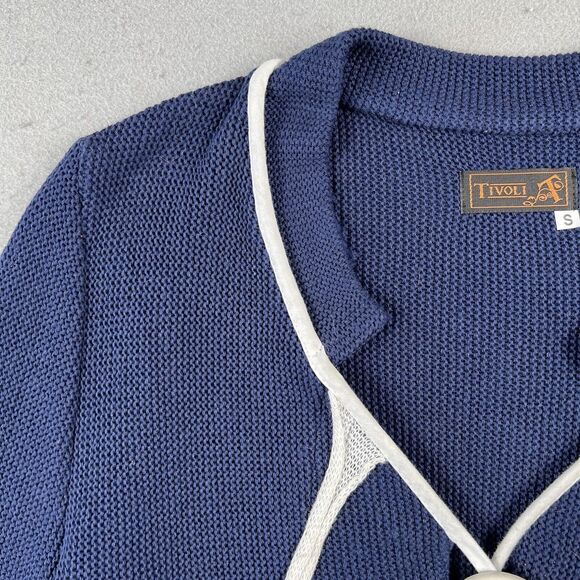 Tivoli Knit Jacket Women’s Small Blue White Asymmetrical Floral Button V Neck - Picture 3 of 16